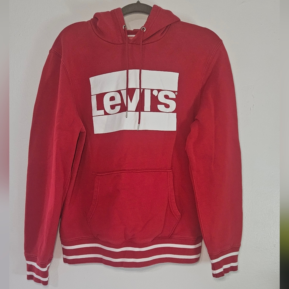 Levi's Mens Hoodie Long Sleeve Cotton Pockets red and white Size M